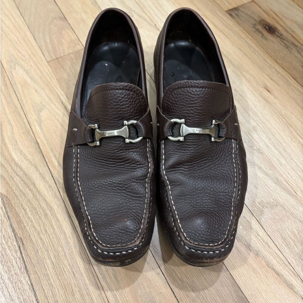 Salvatore Ferragamo Dark Brown Leather Slip-Ons